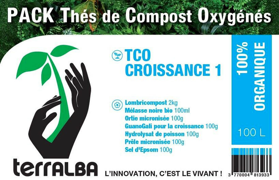 Image étiquette pack thé de compost oxygéné croissance